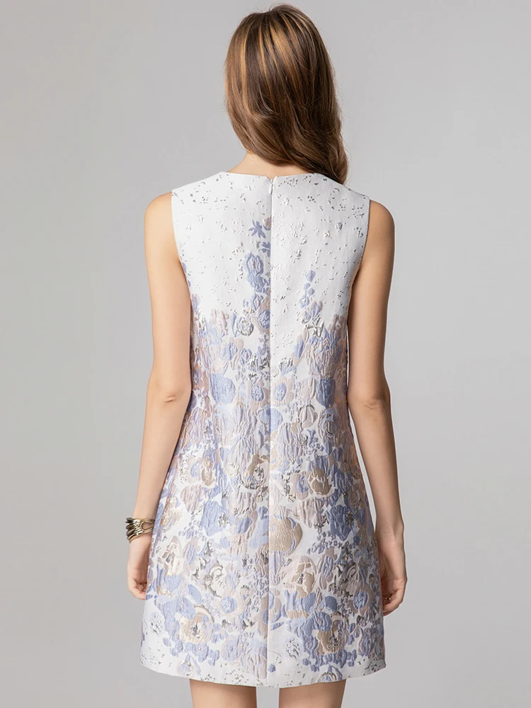 DSXDFACAIRIJ ผู้หญิง O-คอแขนกุด Jacquard ชุดเสื้อกั๊กเพชรรายละเอียด Elegant Party แฟชั่นฤดูร้อนหญิง