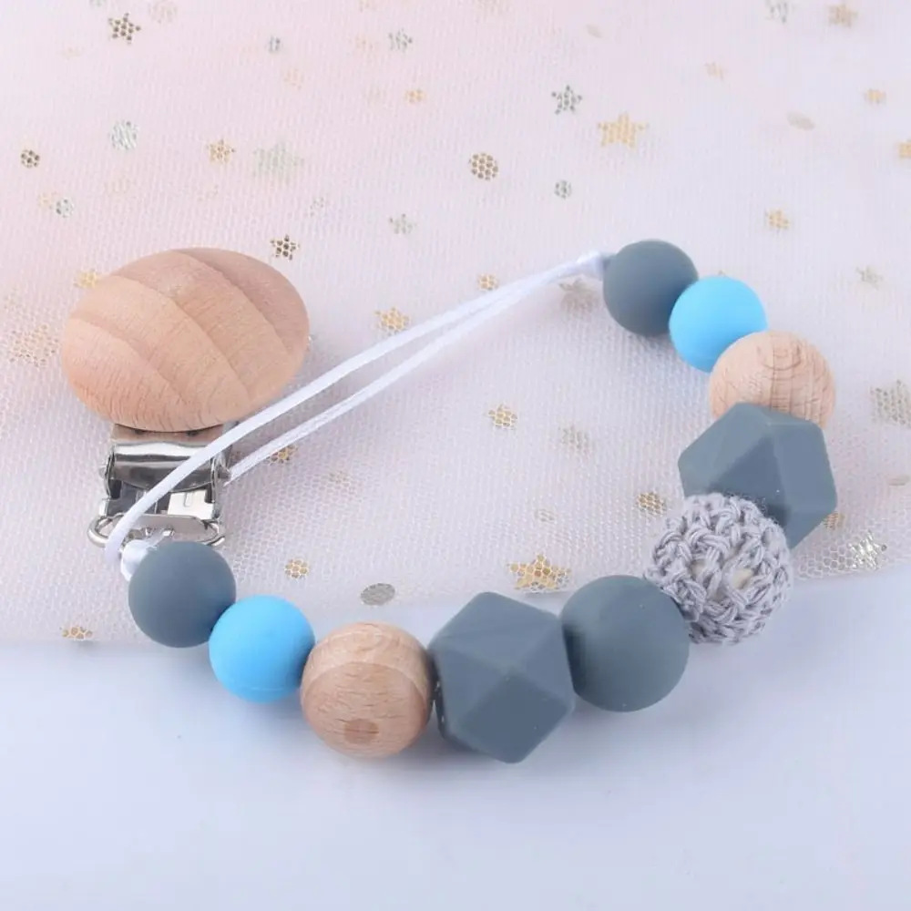 Nipple Holder Clips Wood Children Soother Holder Baby Teether Toys Straps Baby Pacifier Chain Dummy Clips Pacifier Holder Clips