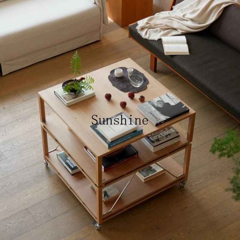 

Solid wood movable living room home new Chinese-style small table with cart rack