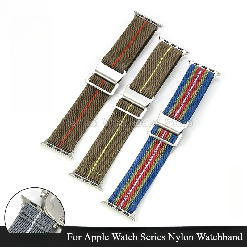 حزام ساعة ذو واجهة خاصة مريح وغير مهيج وصديق للبشرة لملحقات ساعة Apple Series من النايلون بمشبك خطاف 22 مم