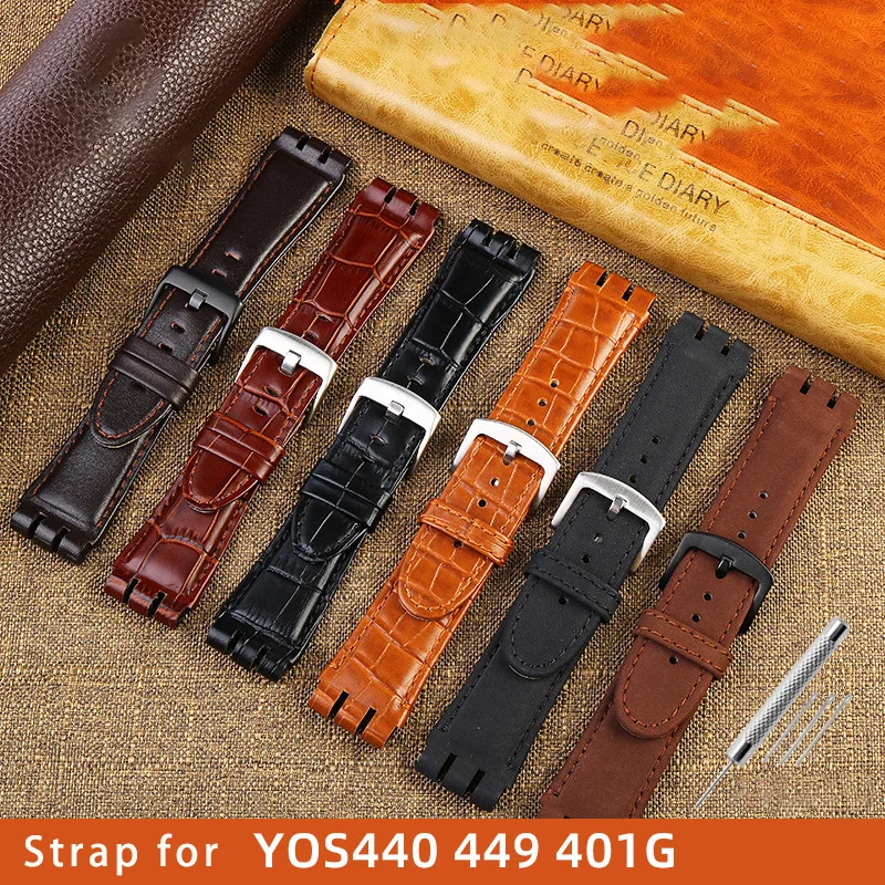 Calf cowhide Watchband 23mm For Swatch IRONY YOS440 449 401G 447 448 G Men Watch Strap Steel Clasp Bracelet With Tools Silicone