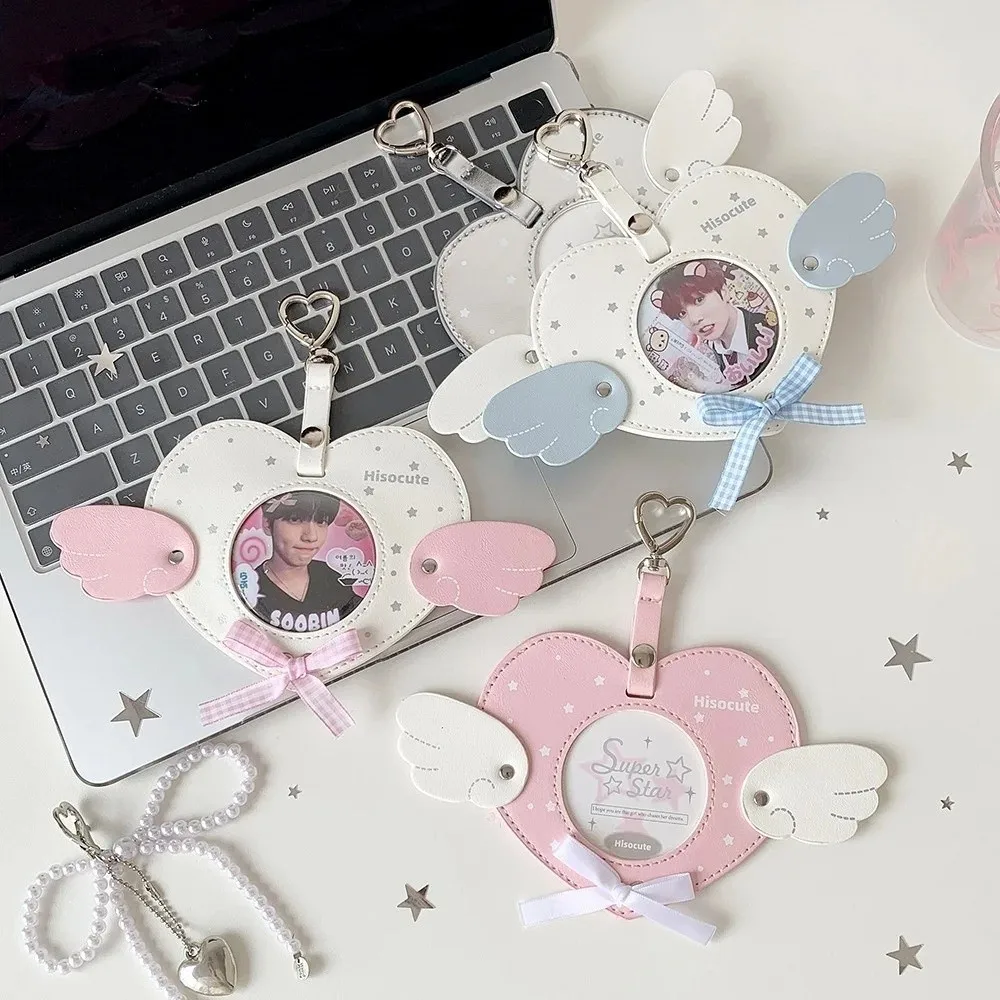New Waterproof Pendant Keychain Pu Leather Clear Window Key Chain Angel Wings Photocard Holder