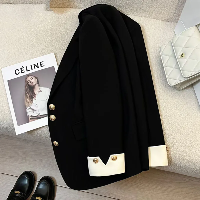 Casual Gray Blazer for Women Korean Autumn Loose Single Breasted Suit Coat Woman Elegant Solid Color Office Blazers Outerwear