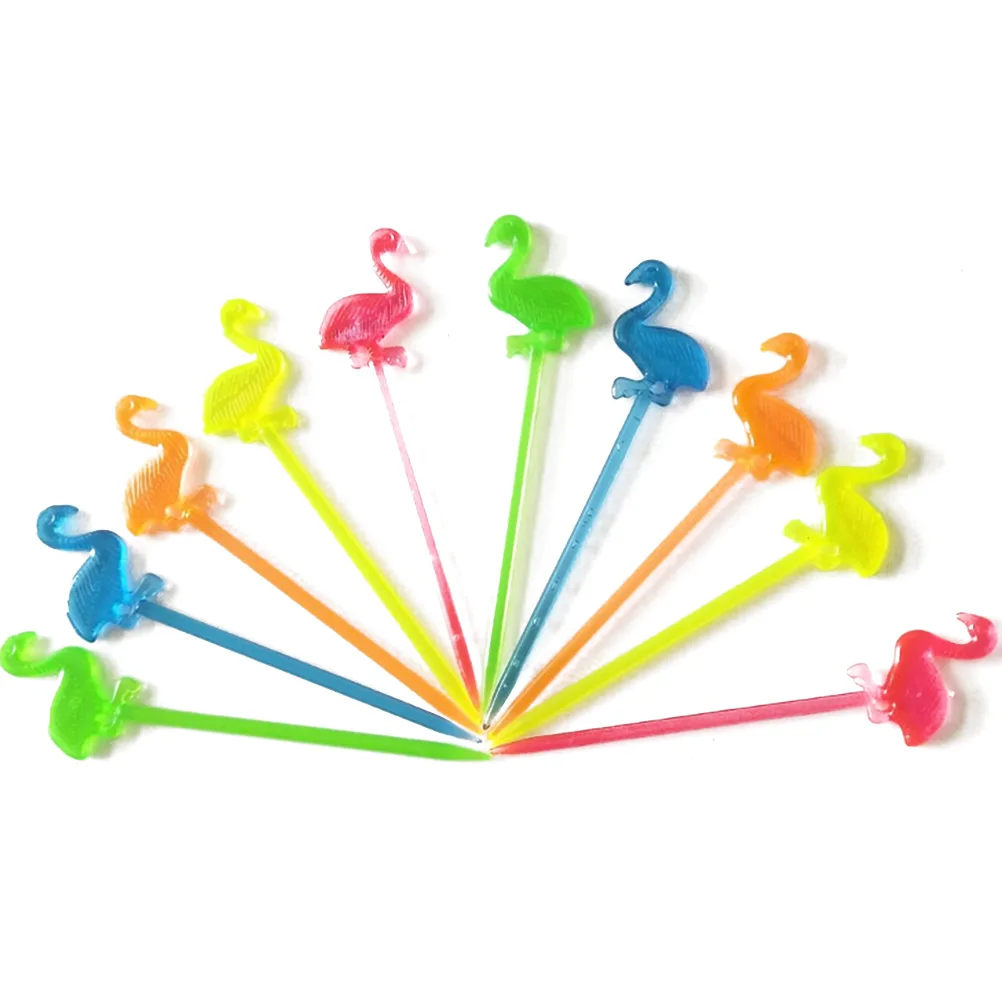 

200pcs Fruit Forks Cartoon Animal Toppers Mixed Colors Long H Picks Flamingo Shapes Clean Hygienic Food Desserts Snacks