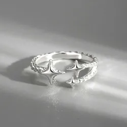 2025 New Korean Silver Color Four Pointed Star Rings For Women Simple Y2k Cross Star Opening Adjustable Finger Ring Jewelry Gift