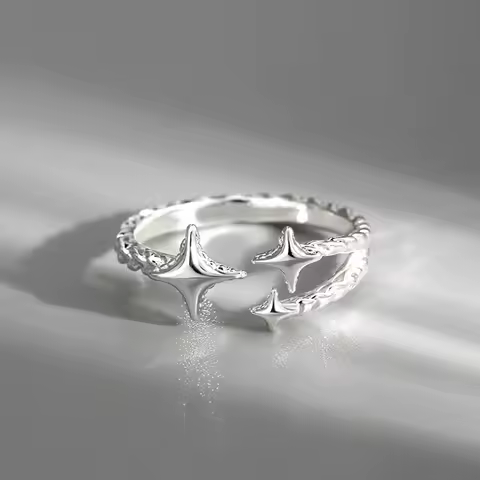 2025 New Korean Silver Color Four Pointed Star Rings For Women Simple Y2k Cross Star Opening Adjustable Finger Ring Jewelry Gift