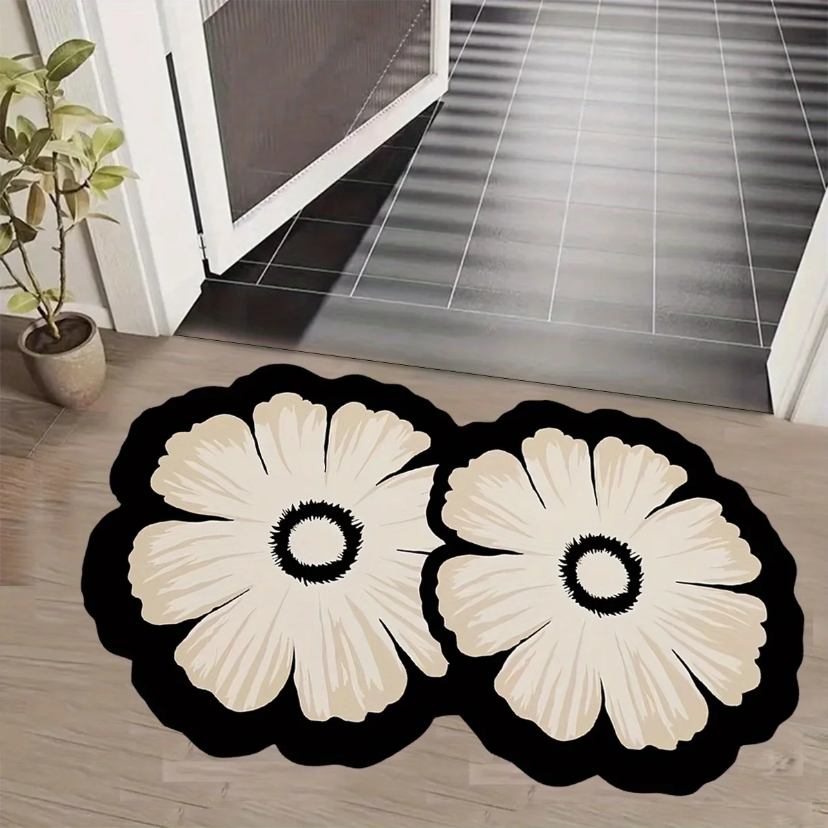 1PC Flower Pattern Diatomaceous Soil Bathroom Non-Slip Mat Decorative Floor Mat Super Absorbent Soft Shower Entrance Carpet view 5