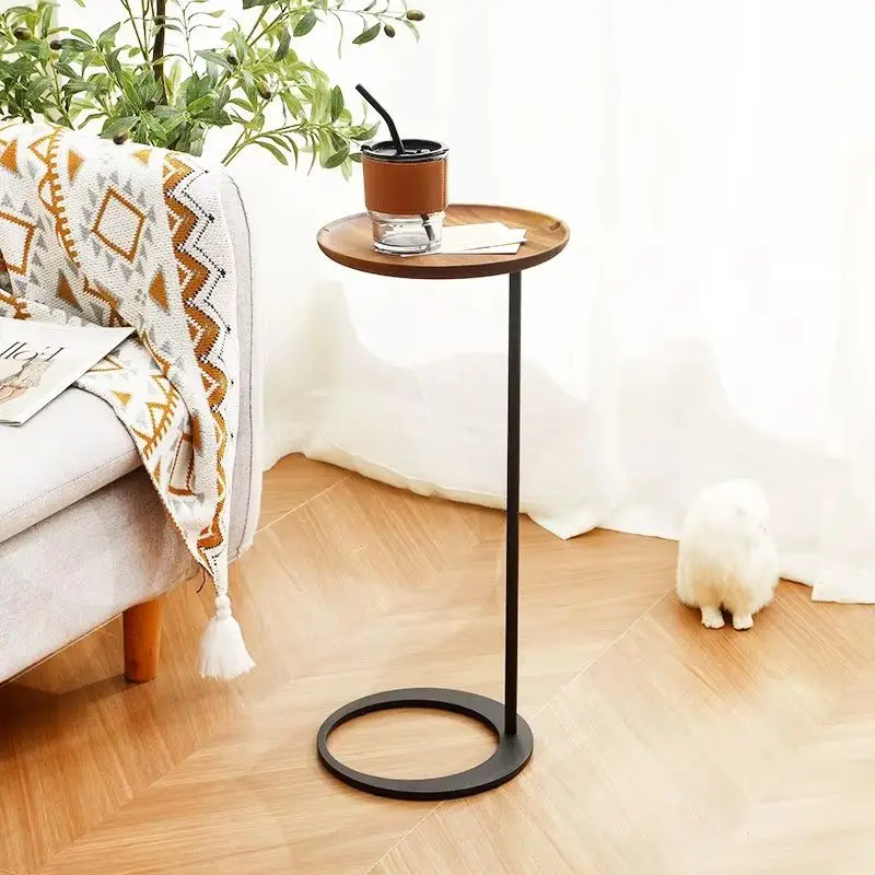 Home Light Luxury Small Retro Living Room Solid Wood Sofa Coffee Table Modern Bedside Simple Circular Movable Table Nordic Mesas