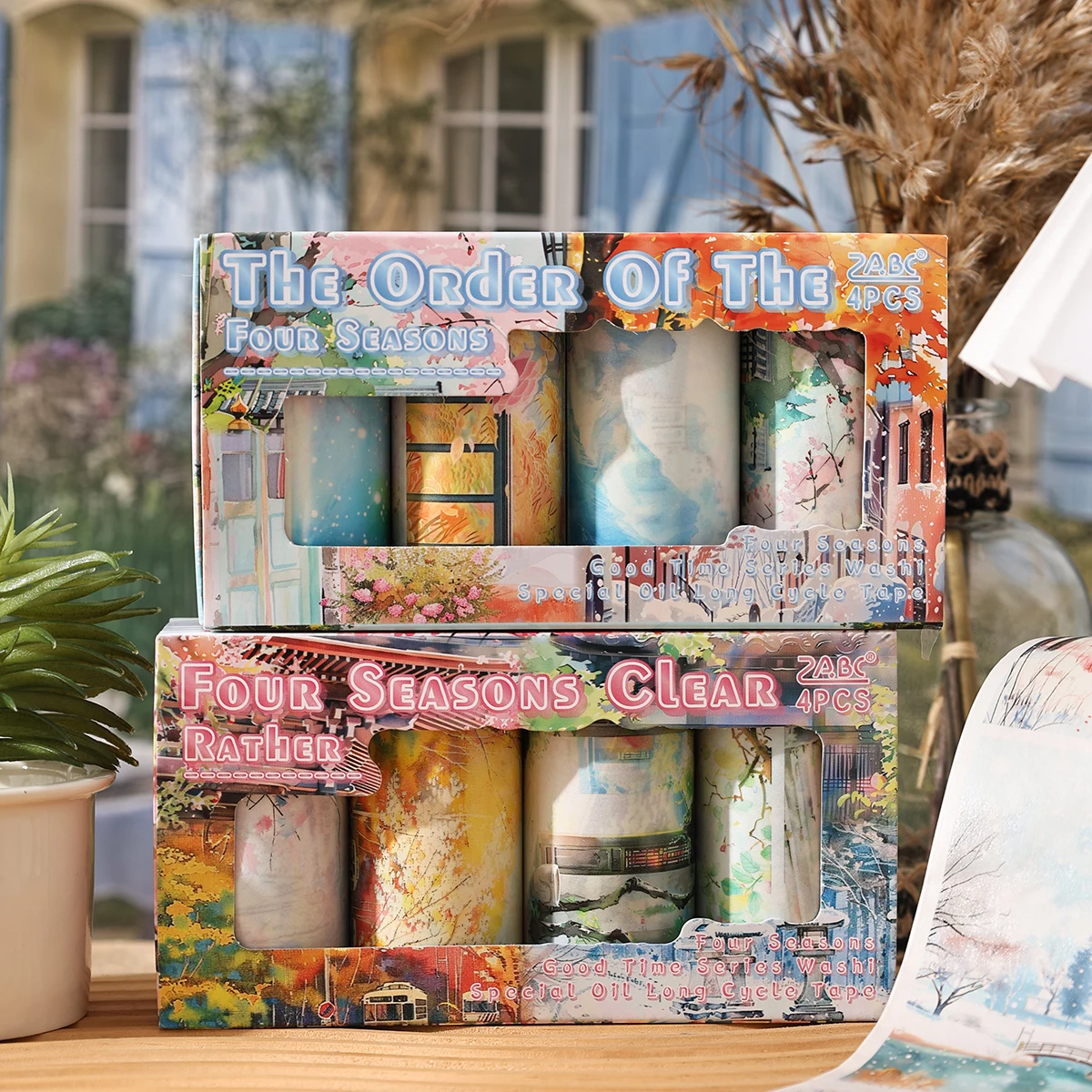 4ロール/箱、クリエイティブな植物の花と和紙テープ、DIYノート、ギフトボックスの装飾に最適、絶妙でスタイリッシュです。