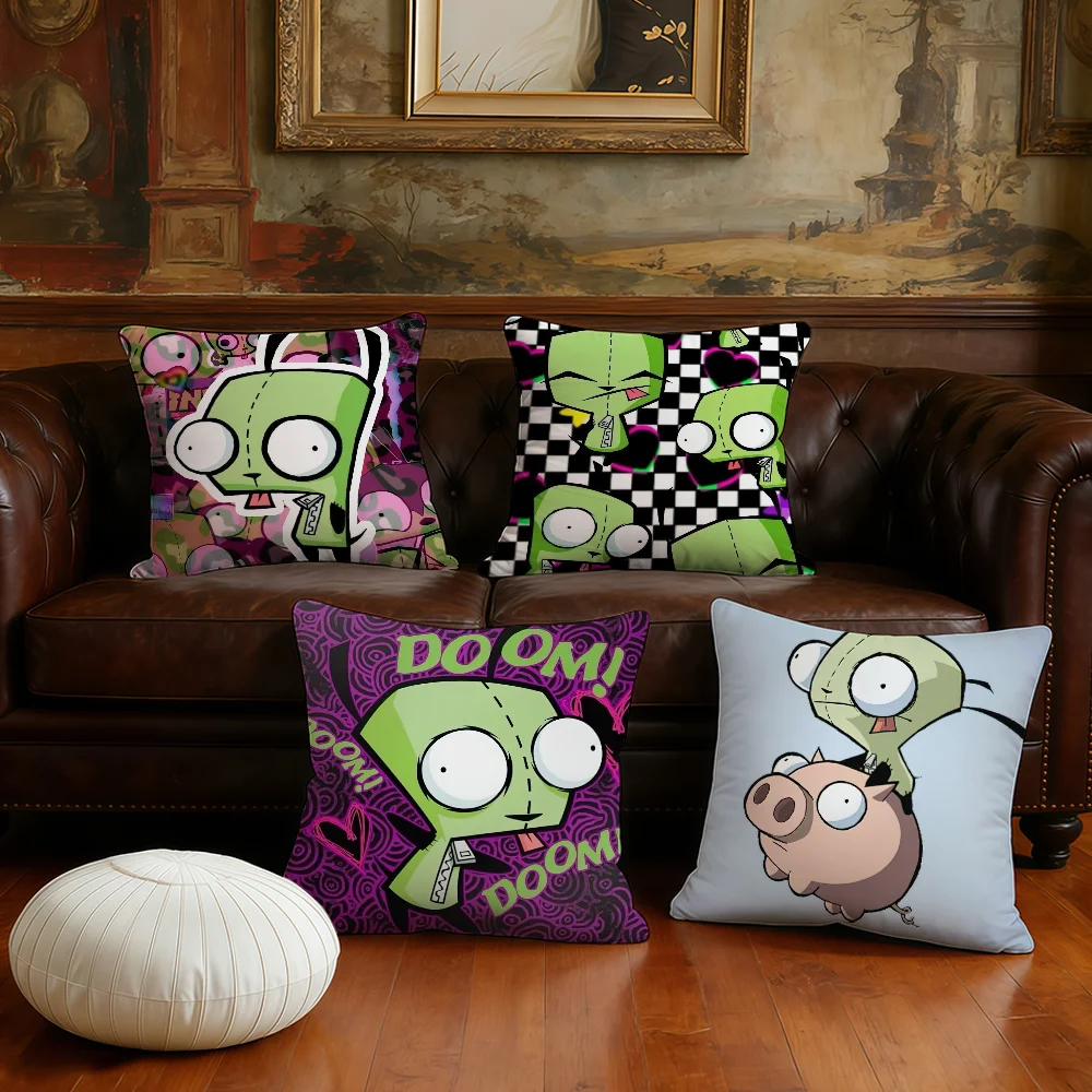 Cartoon Invader Zim Gir cushion cover Plush Fabric Soft Double Sided Print Sofa Cushion Cover Throw Pillow Covers
