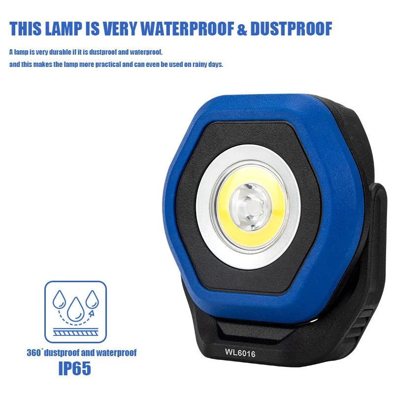 Volodymyr Magnetic LED Work Light with 700 Lumens Spotlight for Garages Repair Shops DIY Rechargeable Battery 3 Light Modes Blue