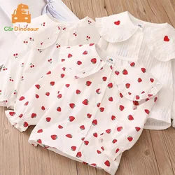 2025 Spring Autumn 2 3 4 6 8 10 Years Kids Fashion Big Turn Down Collar Full Print Tops Baby Girls Long Sleeve Blouse Shirt