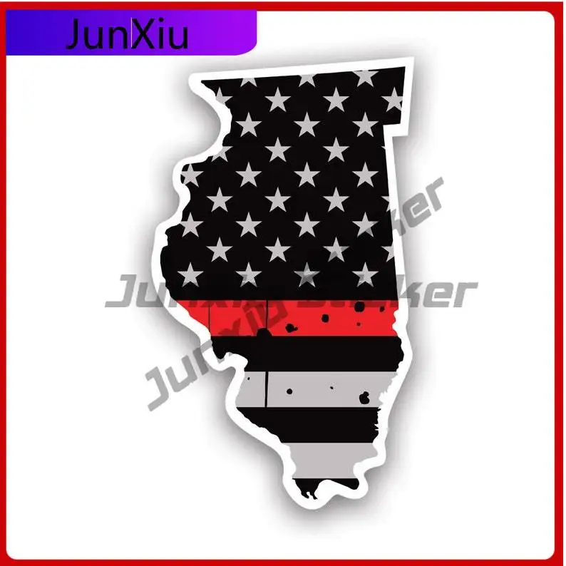 

Distressed Thin Red Line Illinois State Shaped Subdued Us Flag Sticker Uv Protected Decals Fire Firefighter Safety Il State Flag