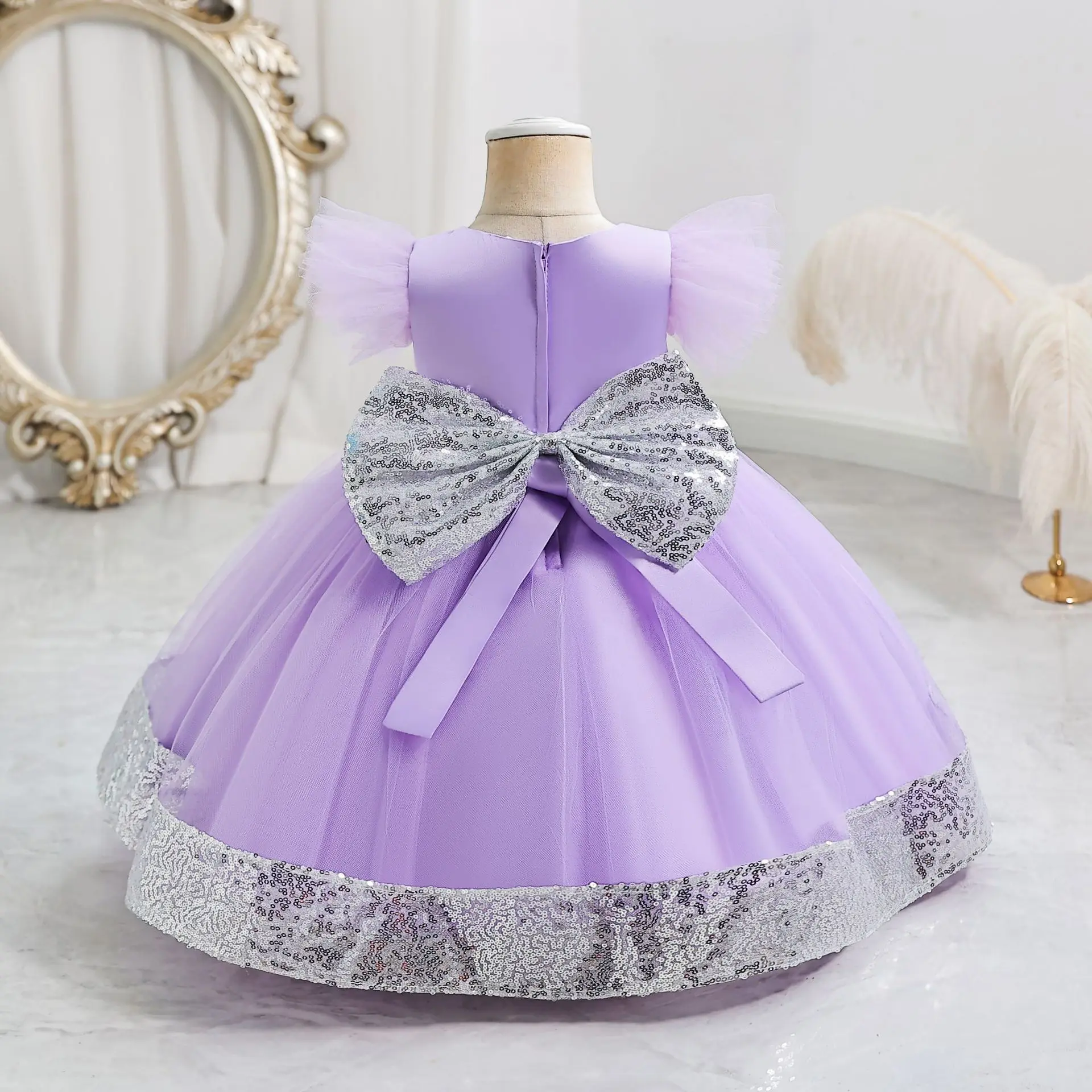 Red Christmas Girl Dresses Puffy Princess Birthday Casual Clothes for Baby Girl Sequins Bow Hem Infant Dress Gown 0-4 Years