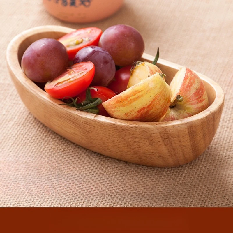 

Wooden Fruit Tray Boat Shape Rubberwood Serving Platter Large Candy Dish Home Decor