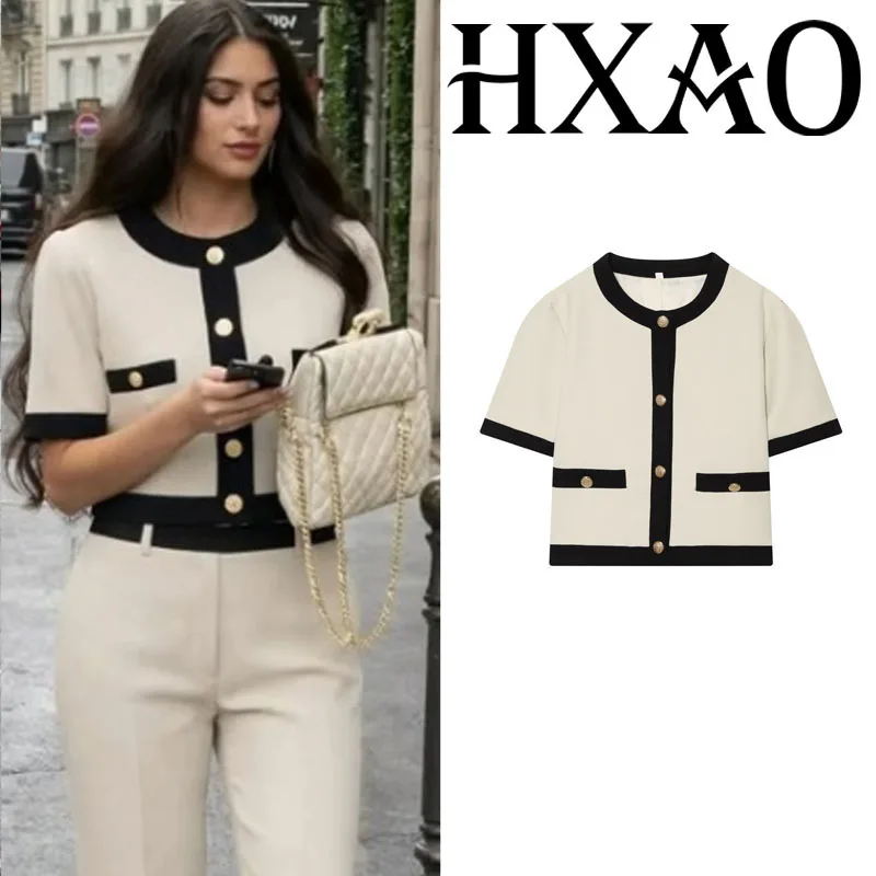 

HXAO Women's Suit Coat Short-sleeved Button White Suit For Woman Summer Fitted Blazers 2026 Summer Office Casual Short Blazers