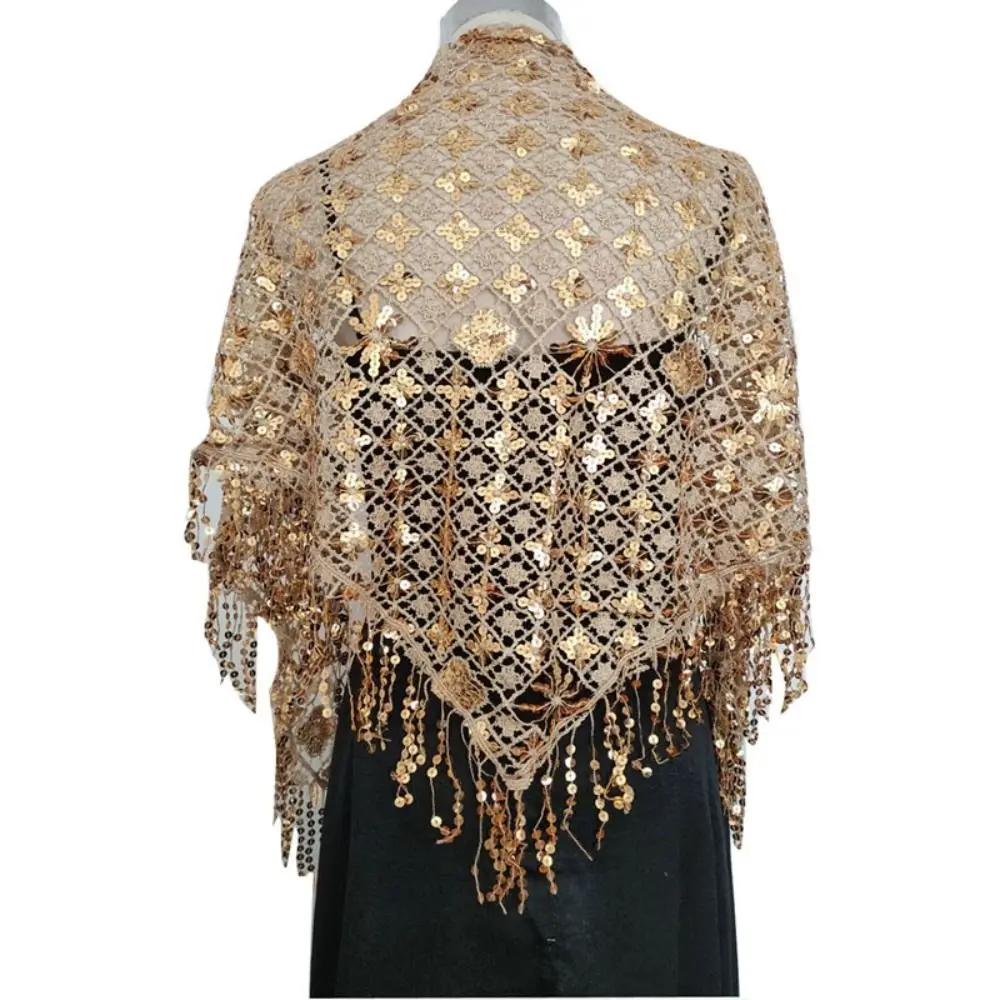 Sequins Sequins Tassel Shawls Tassels Capes Triangle Shawl Multicolor Hollow Out Belly Dancing Scarf Banquet Evening Dresses