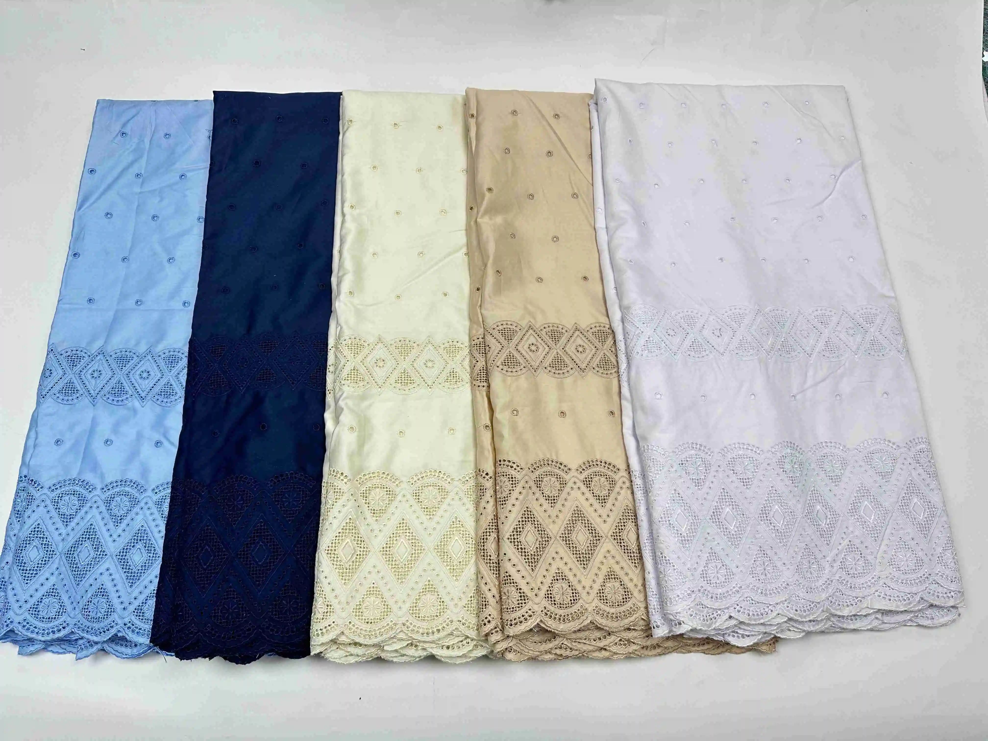 Imagem -06 - Tecido de Renda Voile Suíço Africano Material de Renda de Algodão Nigeriano Costura para Roupas Masculinas Bordado de Dubai Jardas 2024