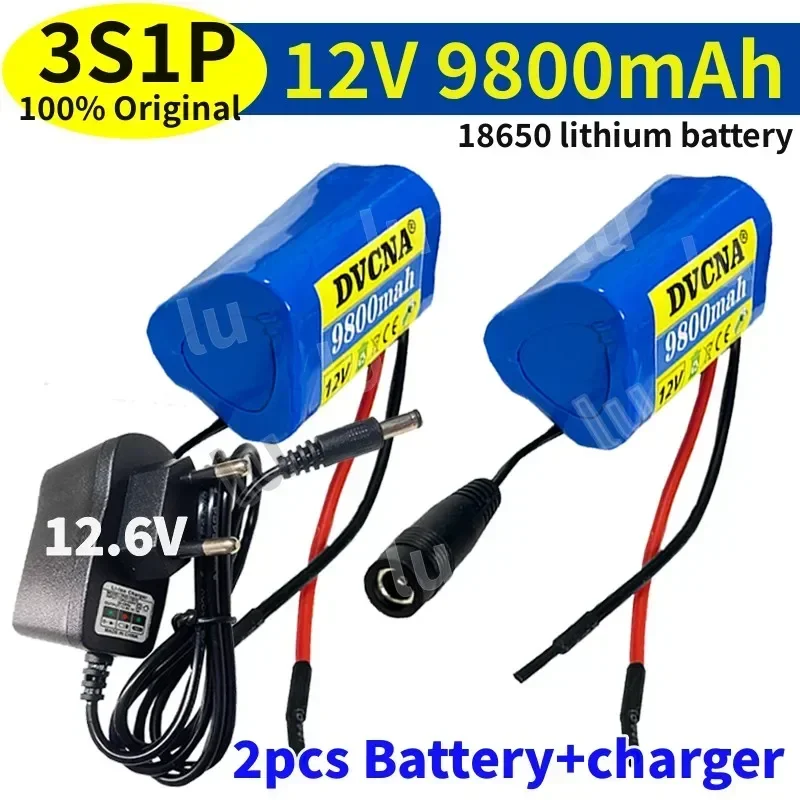 New 12V 18650 Battery Pack 9800mah 3S1P Li-ion Rechargeable Batteries with BMS Lithium Cells Protection Board +12.6V Charger