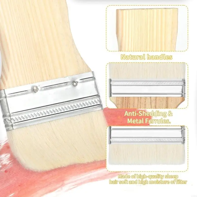 4Pcs Flat Paddle Paint Brush with Wide Coverage 2/3/4/5inch Square Flat Handle Wool Paint Brush Easy to Use