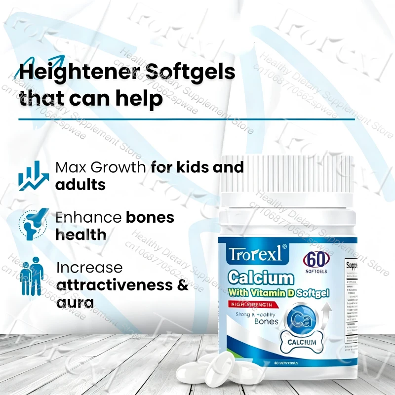 Natural Height Growth Supplement - Grow Taller for Kids, Adults | Calcium & Vitamin D3 for Height Increase, Bone Strength