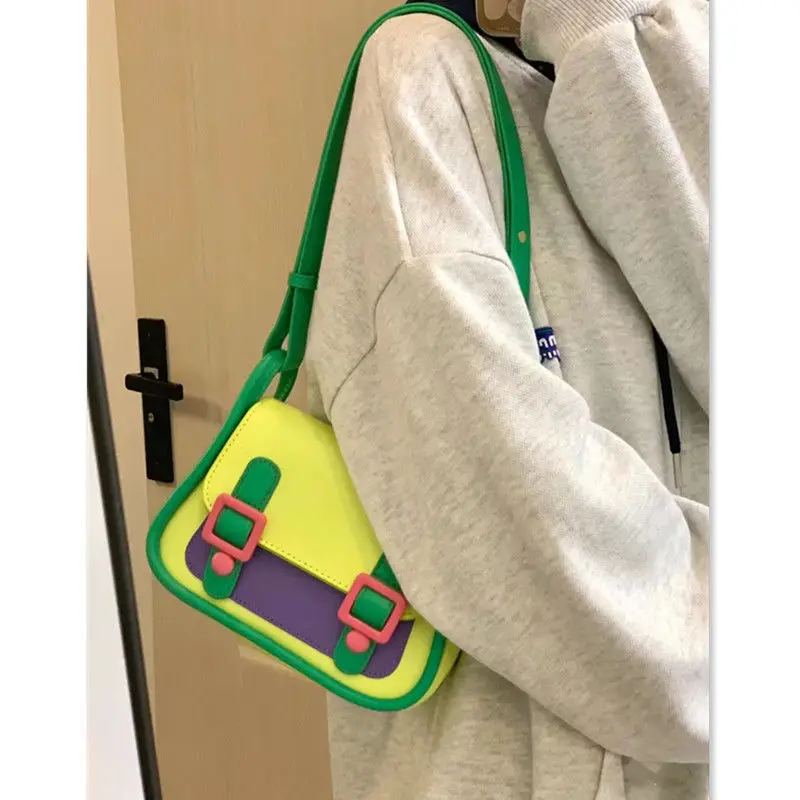 Korean Sweet Women Bag PU LOCK Bucket Casual Panelled Soft Hasp Handbags Shoulder Bag Pures And Bags Crossbody Girls Bag