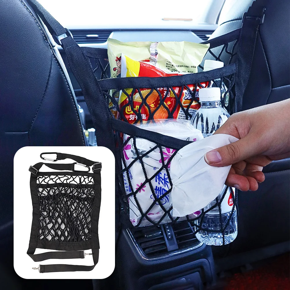 

3 Layer Car Mesh Organizer Storage Between Front Seats Kid Dog Pet Net Barrier Car Net Pocket Elastic Tissue Purse Holder Net