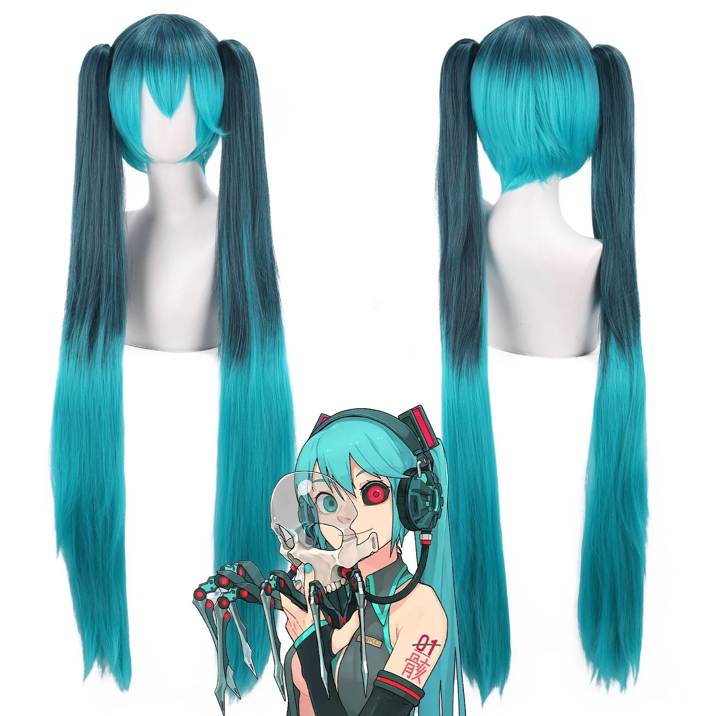 

Длинные прямые синтетические волосы 100 см, парики CalneCa, градиентно-зеленые Мику, парики для косплея, термостойкие