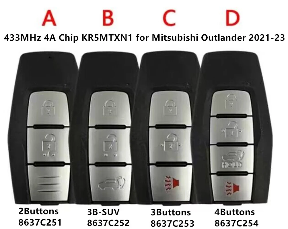 KEYECU Replacement Smart Remote Control Key Fob 2/3/4 Buttons 433MHz 4A Chip for Mitsubishi Outlander 2021-2022 FCC ID: KR5MTXN1