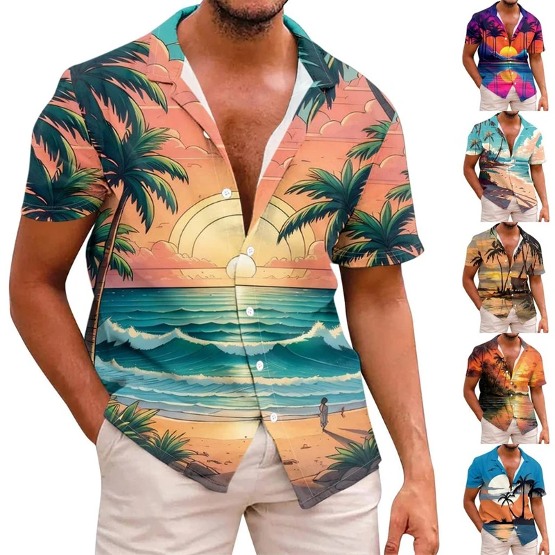 

Coconut Tree 3D Printed Summer Shirts Men Y2k Clothing Mens Women Hign Fashion Hawaiian Beach Shirt Vacation Party Pretty Tops