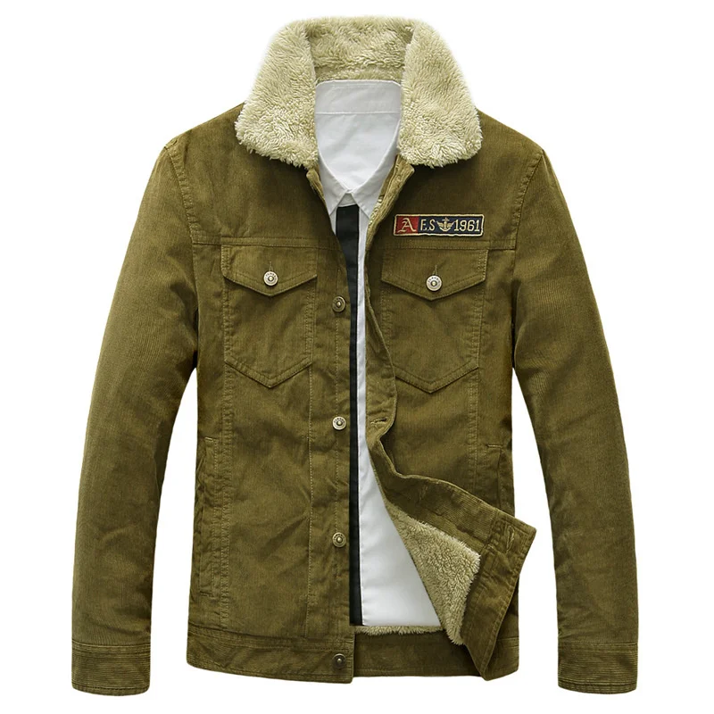 2024 Mens Winter Warm Corduroy Coats Fleece Lined Jacket Thickened Velvet Outwear For Male