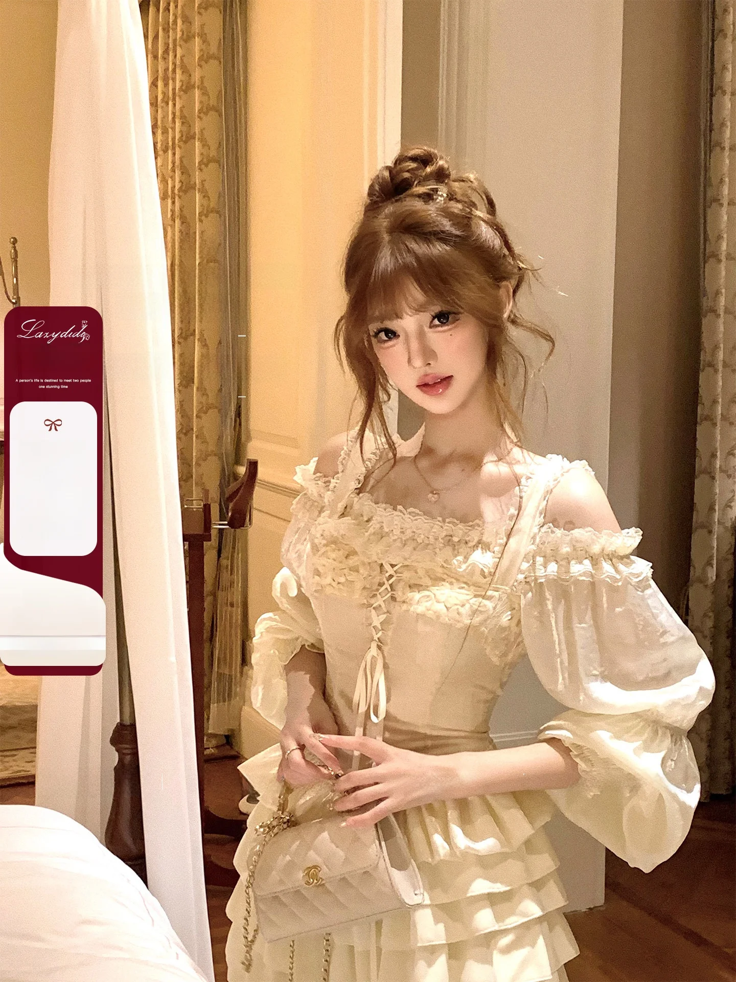 

Топ Princ Sle Bubble Sve Lazy Didi Love Ci с вышивкой в виде цветочных дисков, из плотного шелка, в стиле Princ Wind