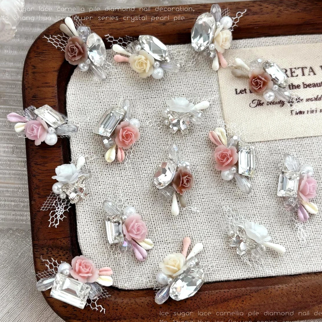 Delicado laço camélia flor pilha cristal geométrico strass pérola bowknot rosa charme decorações da arte do prego acessórios ferramentas