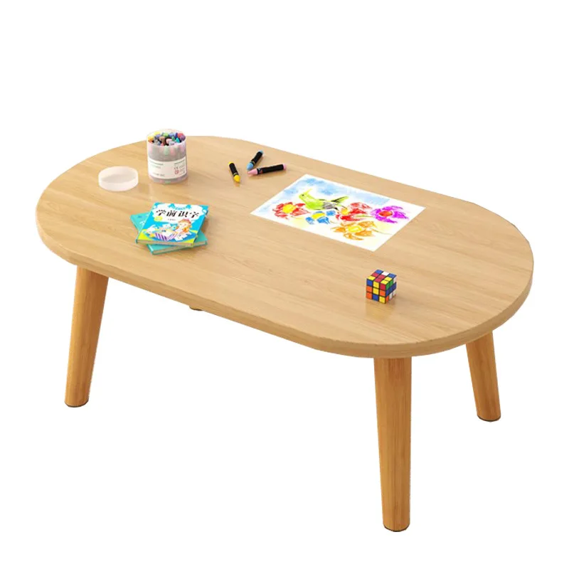 AOLIVIYA Oval Solid Wood Legs Easy To Disassemble Simple Small Desk Writing Study Table Reading Toy Table Household Small Coffee