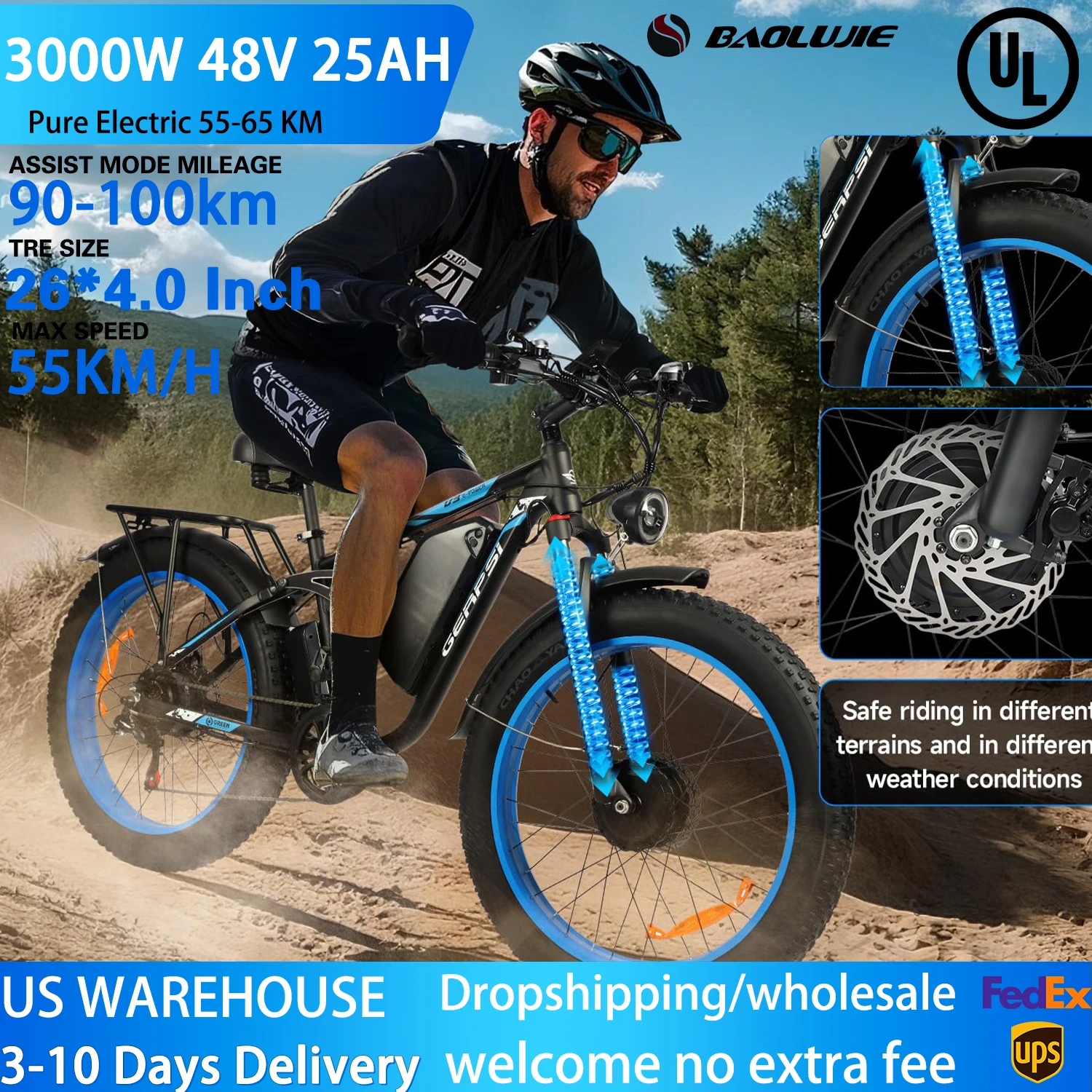 

Электрический велосипед для взрослых, 3000 Вт, двойной мотор, электрический велосипед, горный электрический велосипед, 48 В, 25 Ач, съемный аккумулятор, 26-дюймовый электровелосипед с толстыми шинами для бездорожья