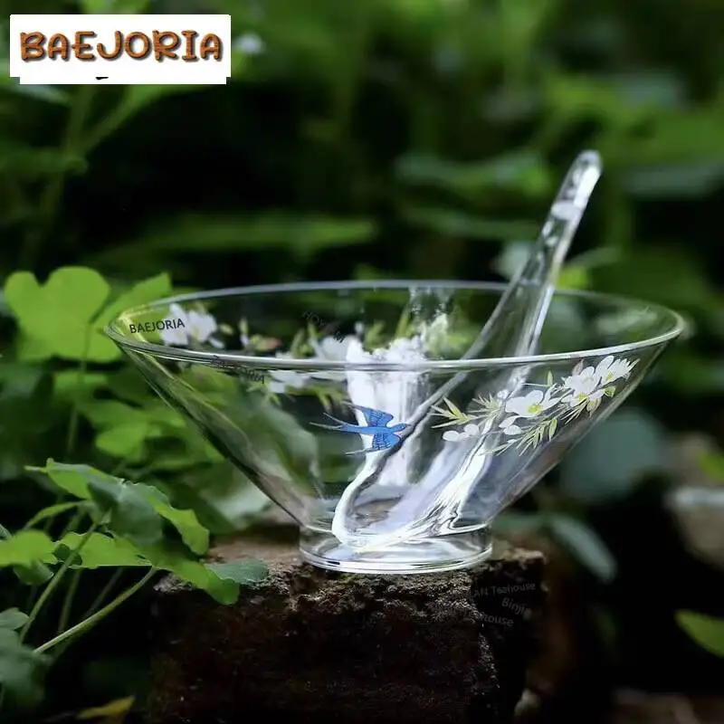 650ml Imitation Song Green Tea Hat Bowl Transparent Cold Brewing Dispense Heat-resistant Green Tea Tasting Spoon Kit Tea Set