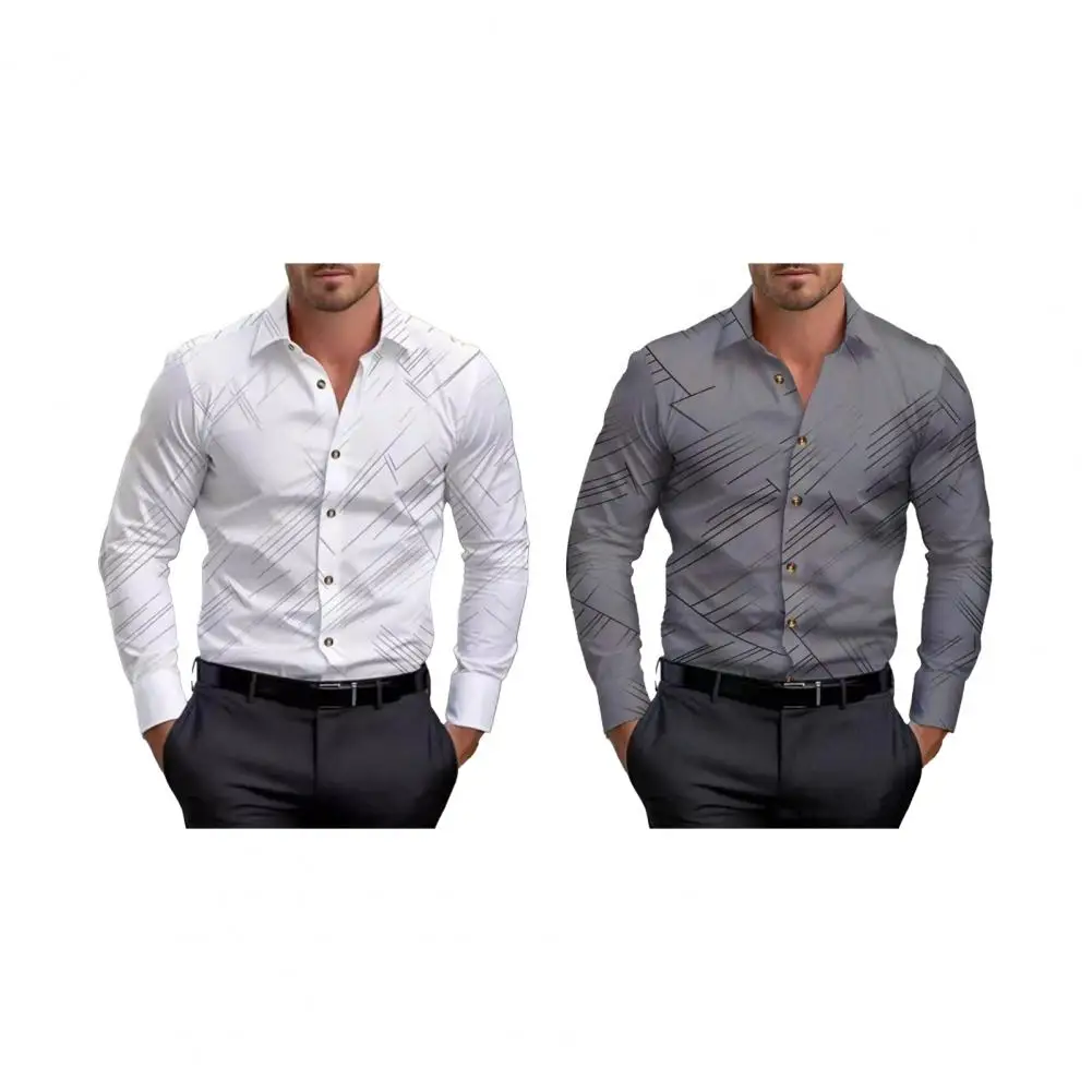Casual Striped Long sleeve Men's Leisure Japanese Thin Autumn Season Regular Thin Striped Printing Business Meeting Top