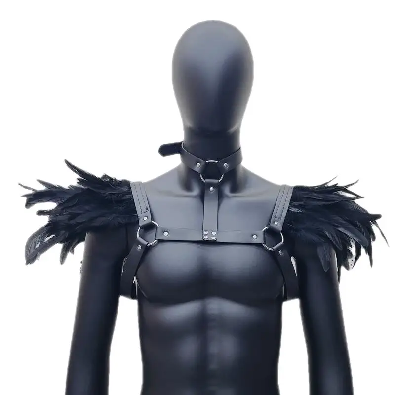 Sexy Harness Belt Chest Body Harness Leather Feather Bdsm Bondage Gothic Fetish Clothing Shawl Shrug Festival Halloween Rave Out