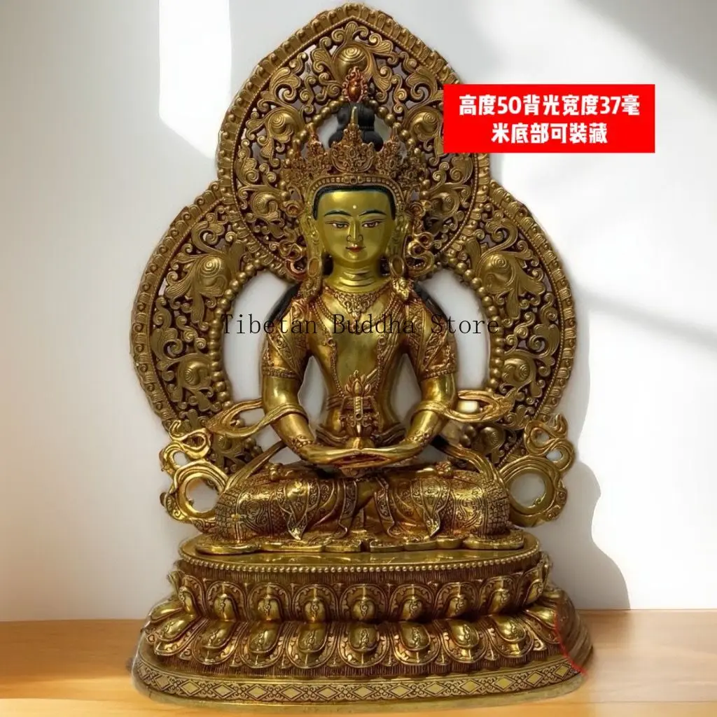 

Longevity Buddha pure copper gilt Tibetan craft Buddha statue tantra bronze statue ornament Tibetan