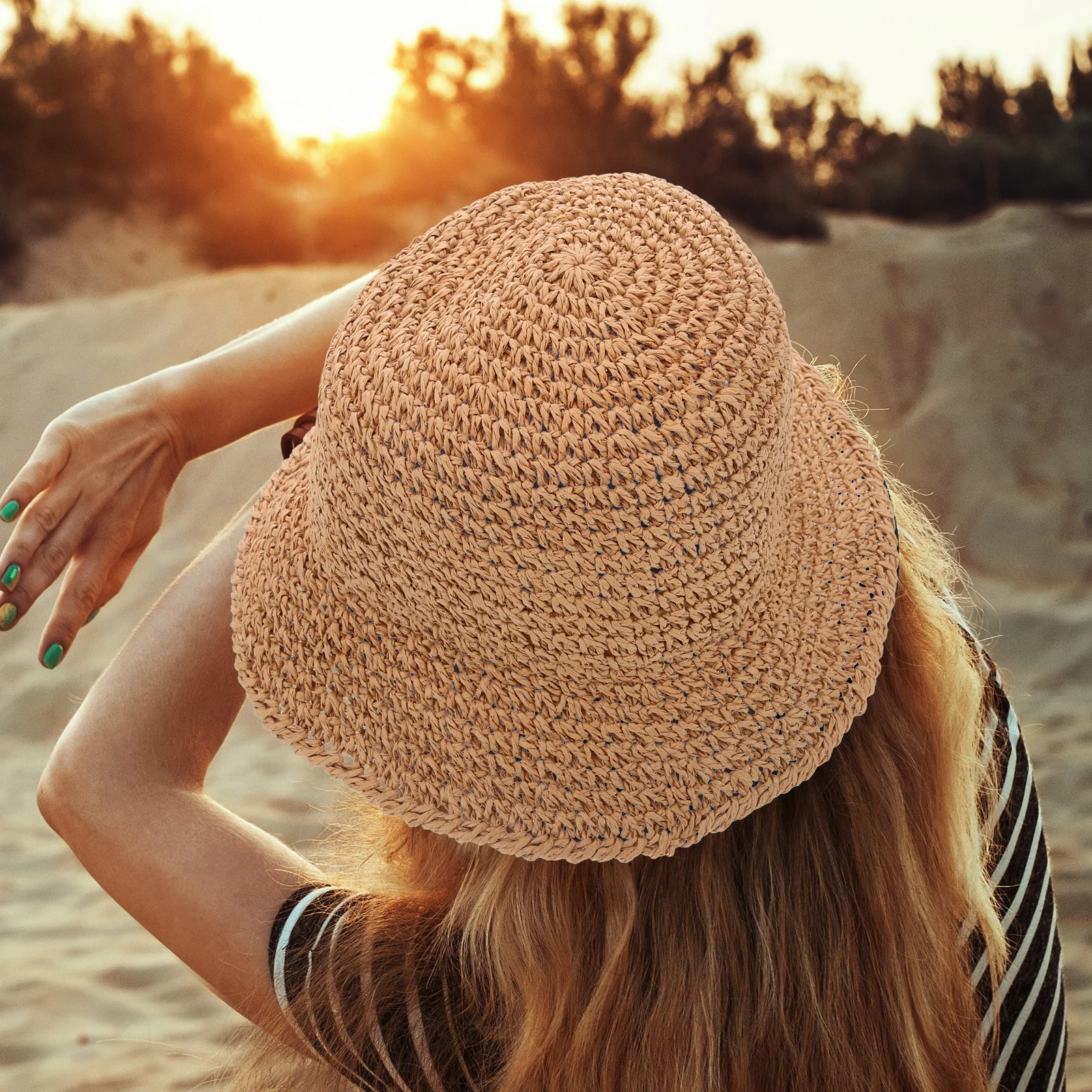 

Black Cap Straw Bucket Hat Sunshade Printing Fashionable Summer Protection Fruit Fisherman for Women Travel