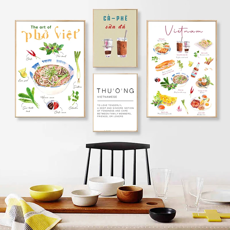 Póster de café de comida de Vietnam, impresión artística de Thu'o'ng, carteles de definición, cocina asiática, decoración de pared de restaurante, pintura en lienzo