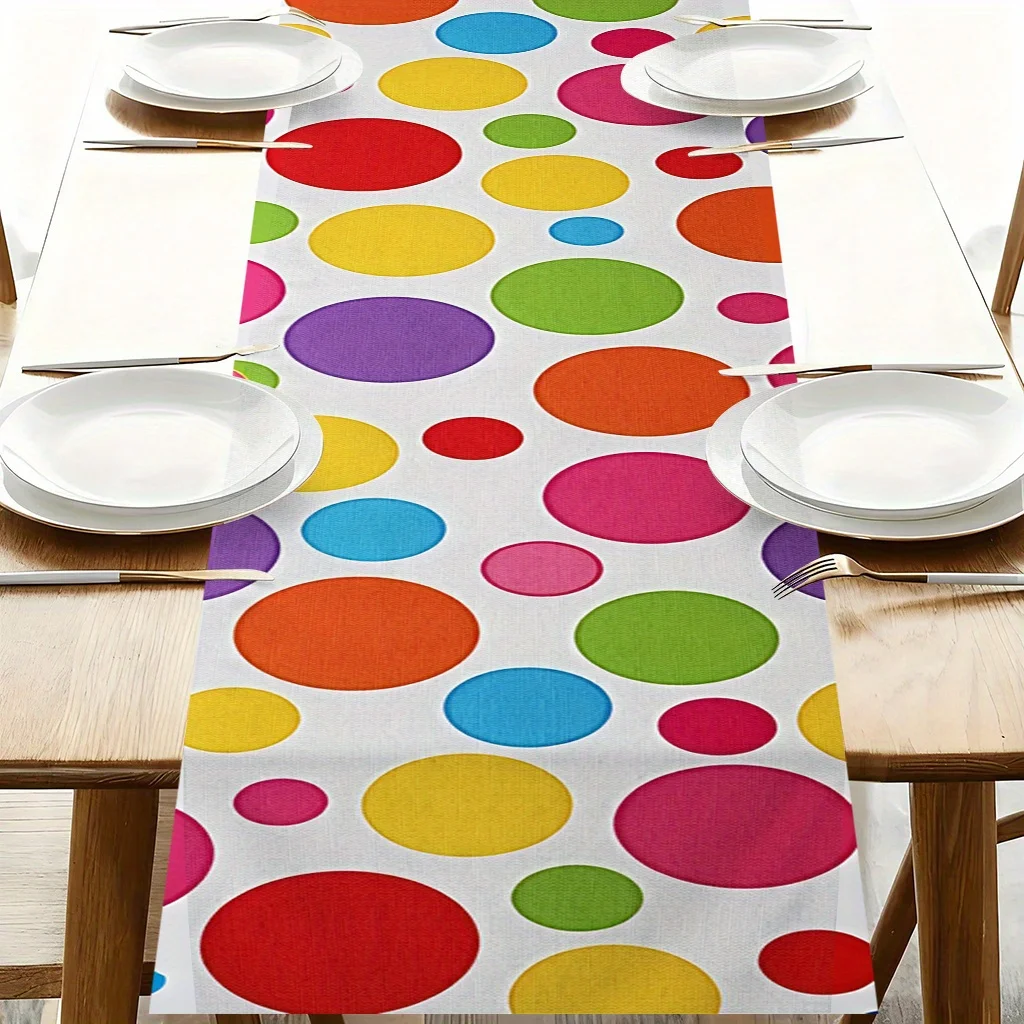 1pc Colorful Polka Dot Table Runner Festive Decorative Cloth for Home Kitchen Dining Office Living Room Holiday Party Decor
