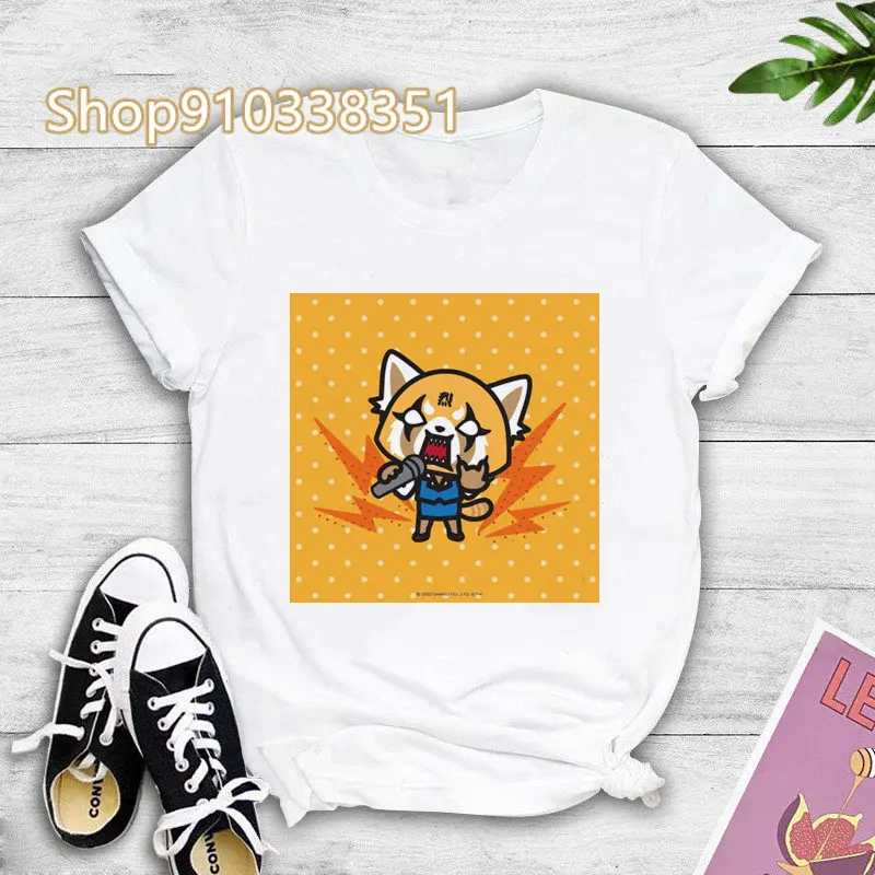 Summer Harajuku T-shirt Cartoon Aggretsuko Women\'s Fashion Retsuko And Isabelle Short Sleeved Couple Kawaii Printed T-shirt Tops