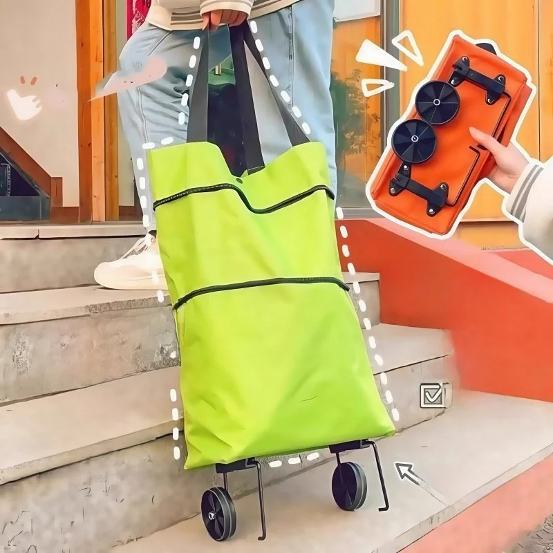 車輪付きポータブルショッピングバッグ、積み重ね可能な小型トロリー、大容量の手押しカート、野菜購入用ハンドバッグ