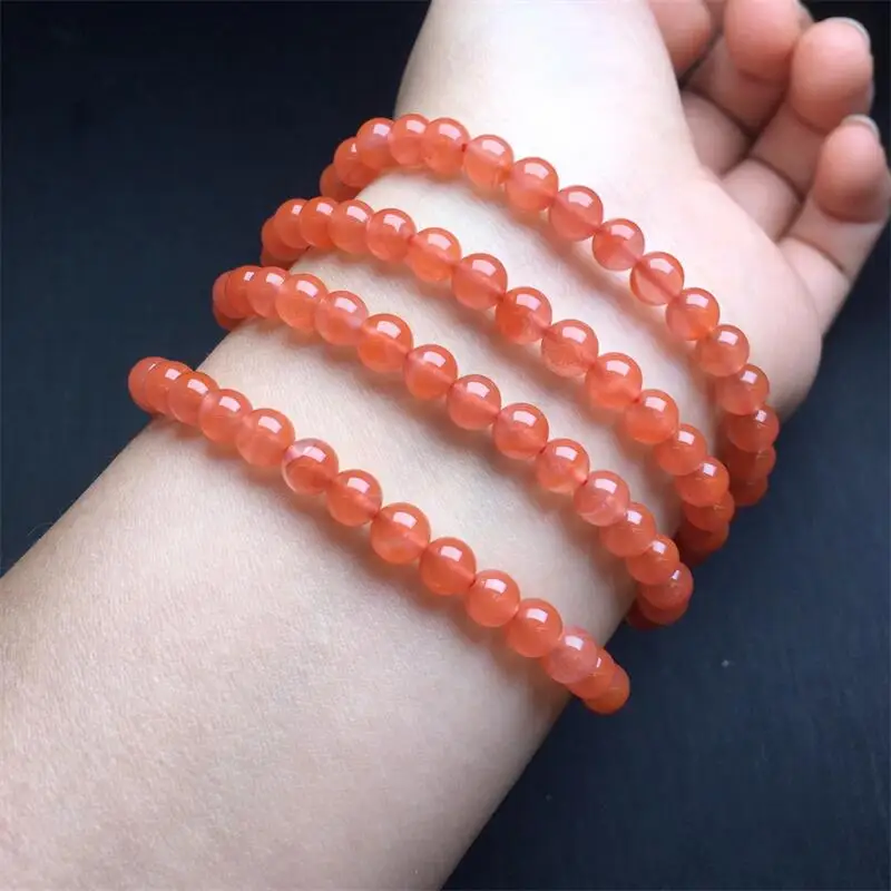 6MM Natural Nanhong Agate Triple Circle Bracelet Crystal Yoga Reiki Healing Fengshui Stone Stretch Female Holiday Gift 1PCS