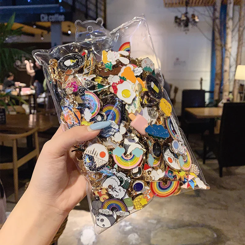 

10-100Pcs Enamel Badges Pins Diversity Random Brooches Icons Plants Animal Fruit Pins On Backpack Clothes Hat Decor Accessories