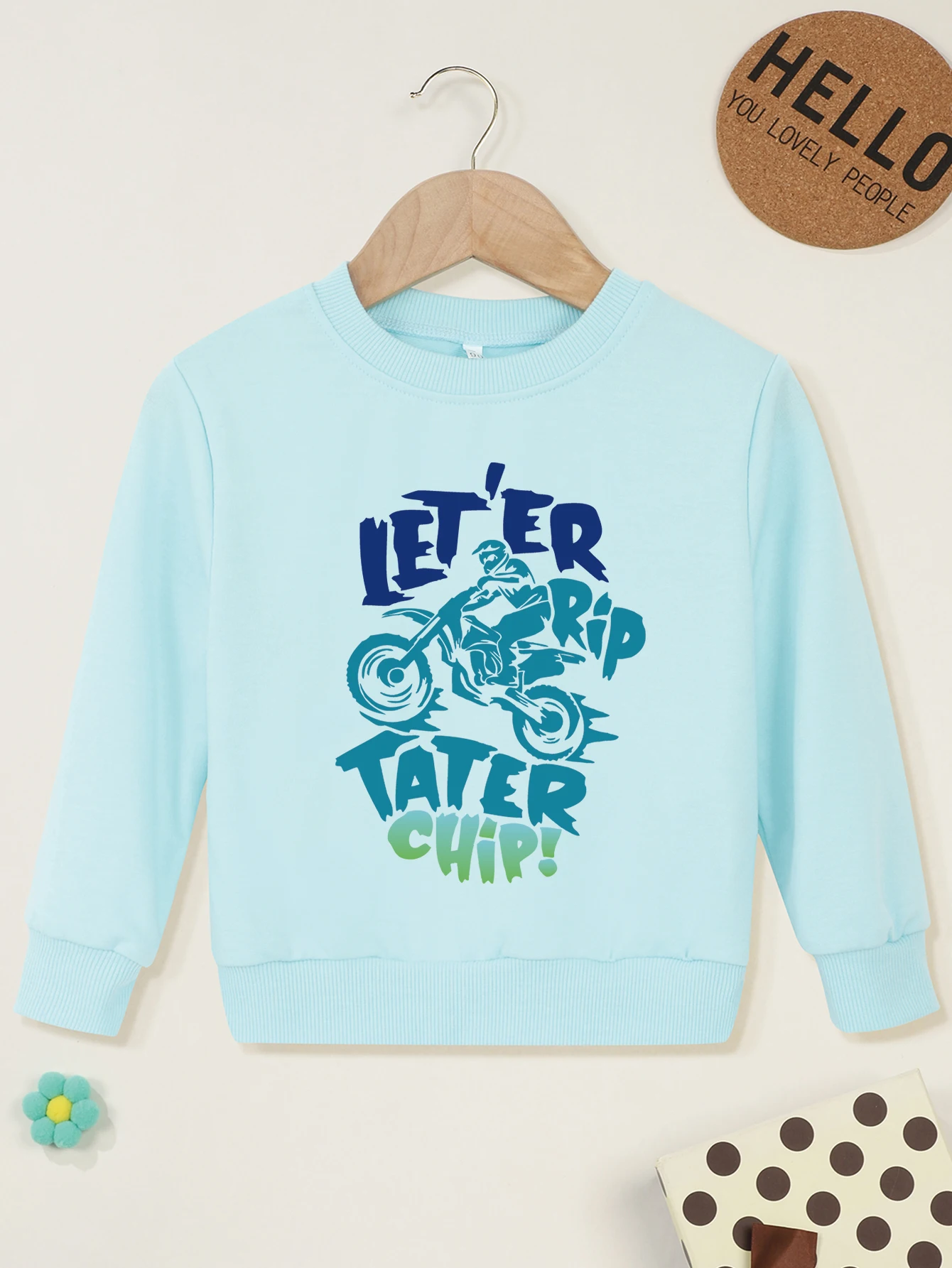 Kid Pullover Cool Motorcyclist LET'ER RIP TATER CHIP! Print Baby Boy Girl Sweater