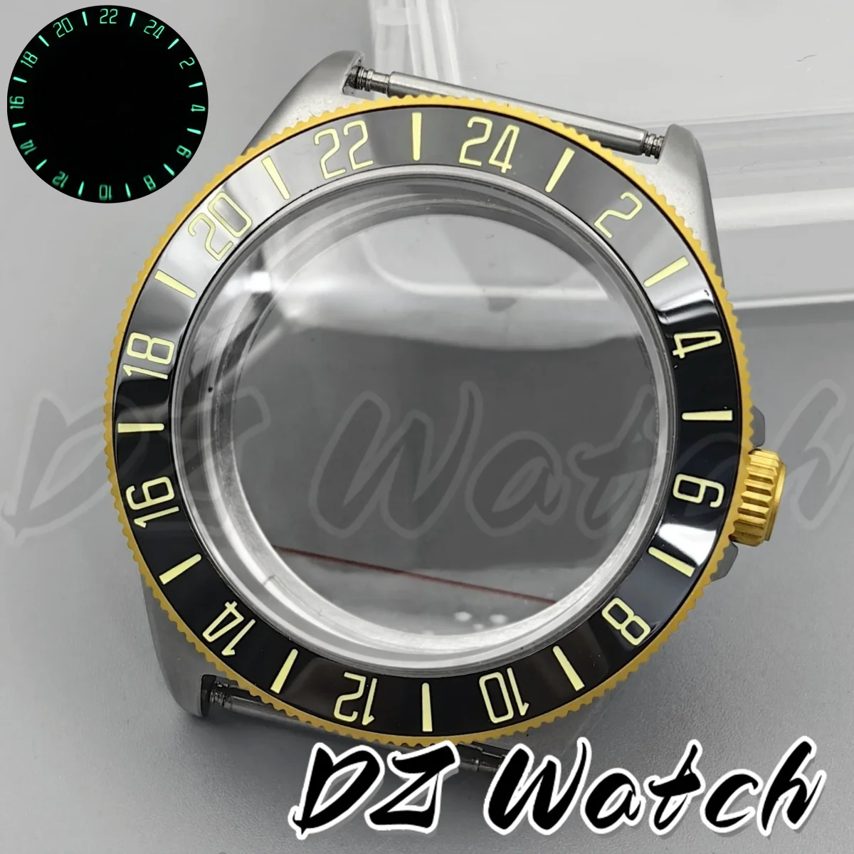 40MM Men's Silver Gold Rose Tactical Frog Brushed Watch Case Domed Sapphire Fit NH34 NH35 PT5000 Movt Waterproof Watch Box Parts