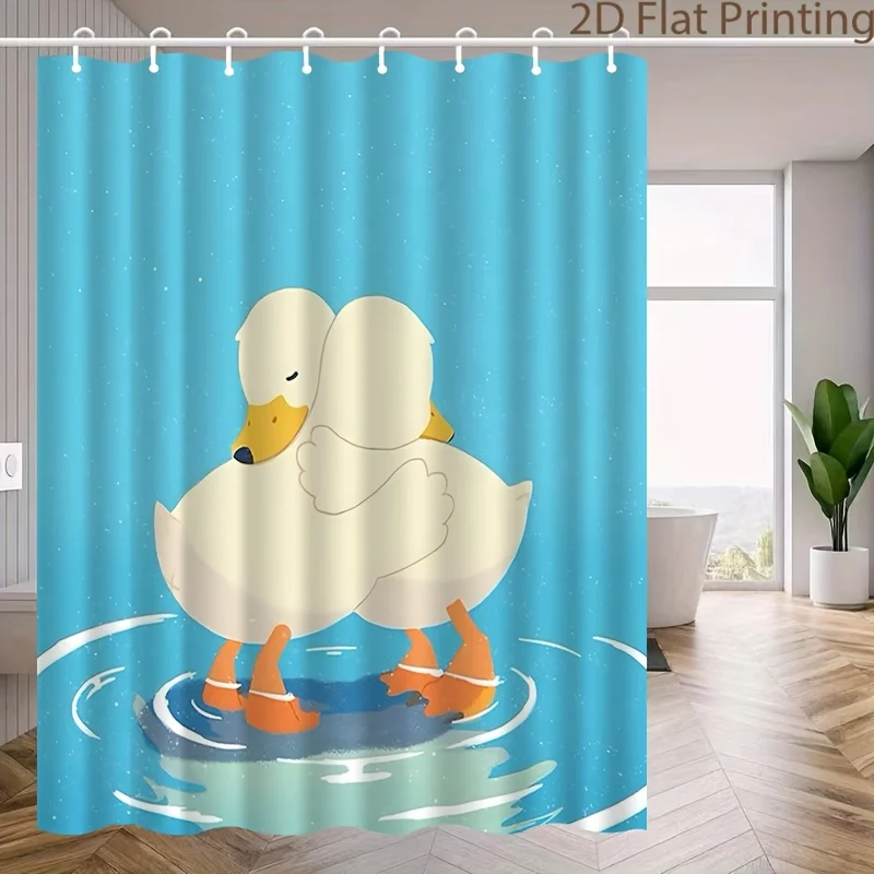 

Blue Background Embracing Duck Ripple Pattern Shower Curtains Polyester Fabric Bathroom Curtains Bathtub Partition With 12 Hooks