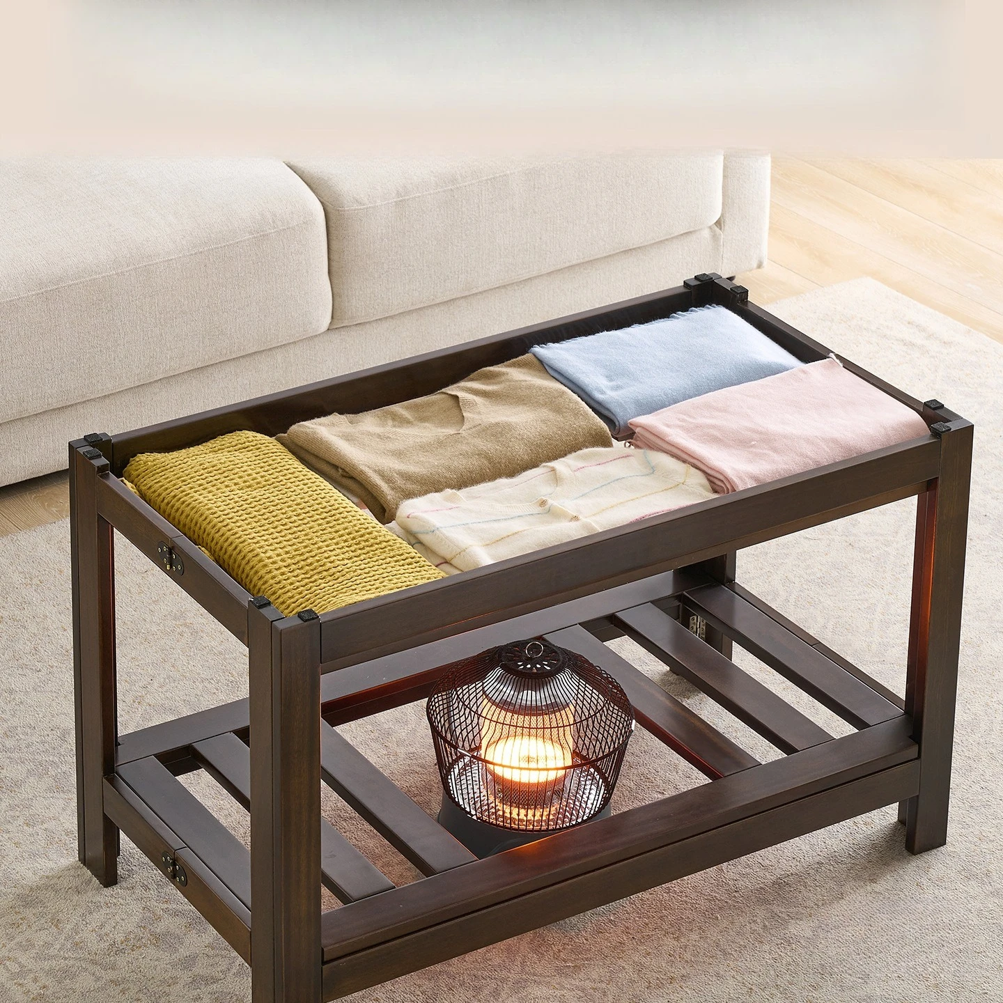New high-end black walnut solid wood fire table, multi-functional household simple folding Hunan fire rack heating table
